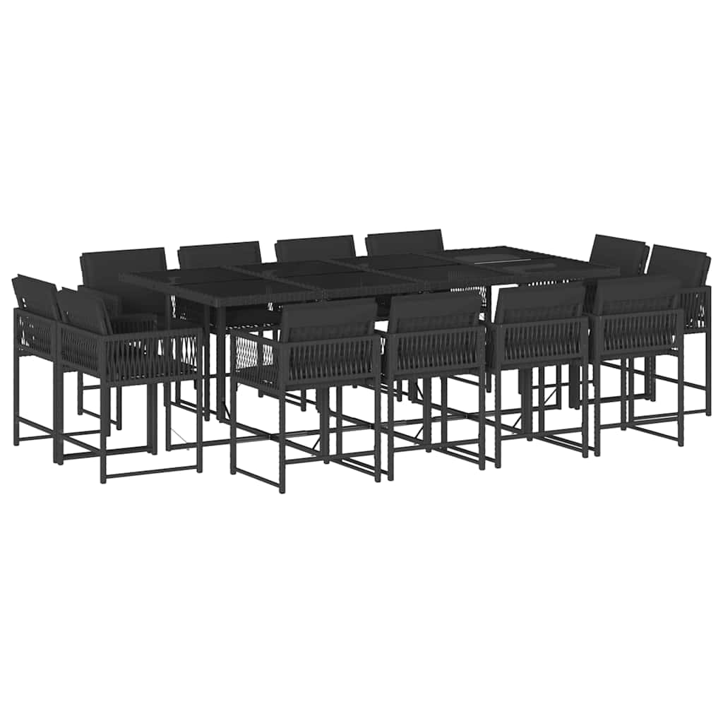 13-tlg. Garten-Essgruppe mit Kissen Schwarz Poly Rattan