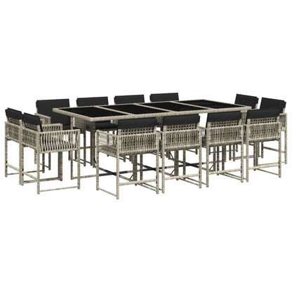 13-tlg. Garten-Essgruppe mit Kissen Hellgrau Poly Rattan