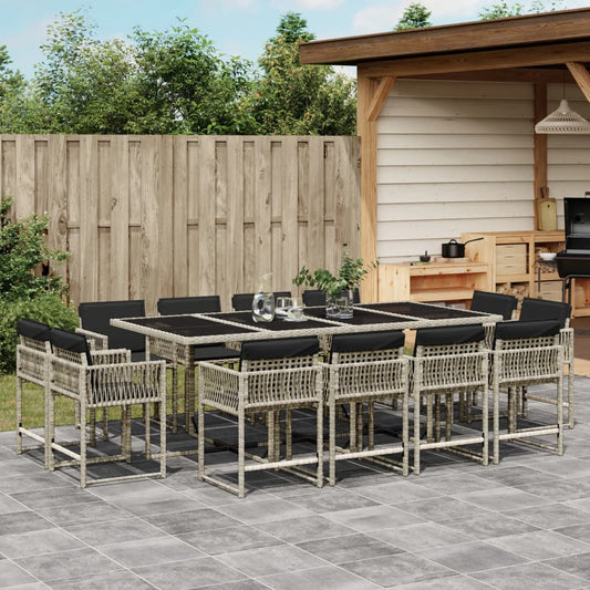 13-tlg. Garten-Essgruppe mit Kissen Hellgrau Poly Rattan