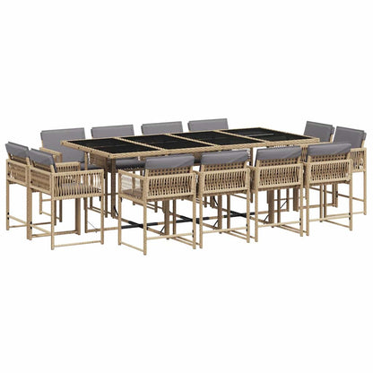 13-tlg. Garten-Essgruppe mit Kissen Beigemischung Poly Rattan