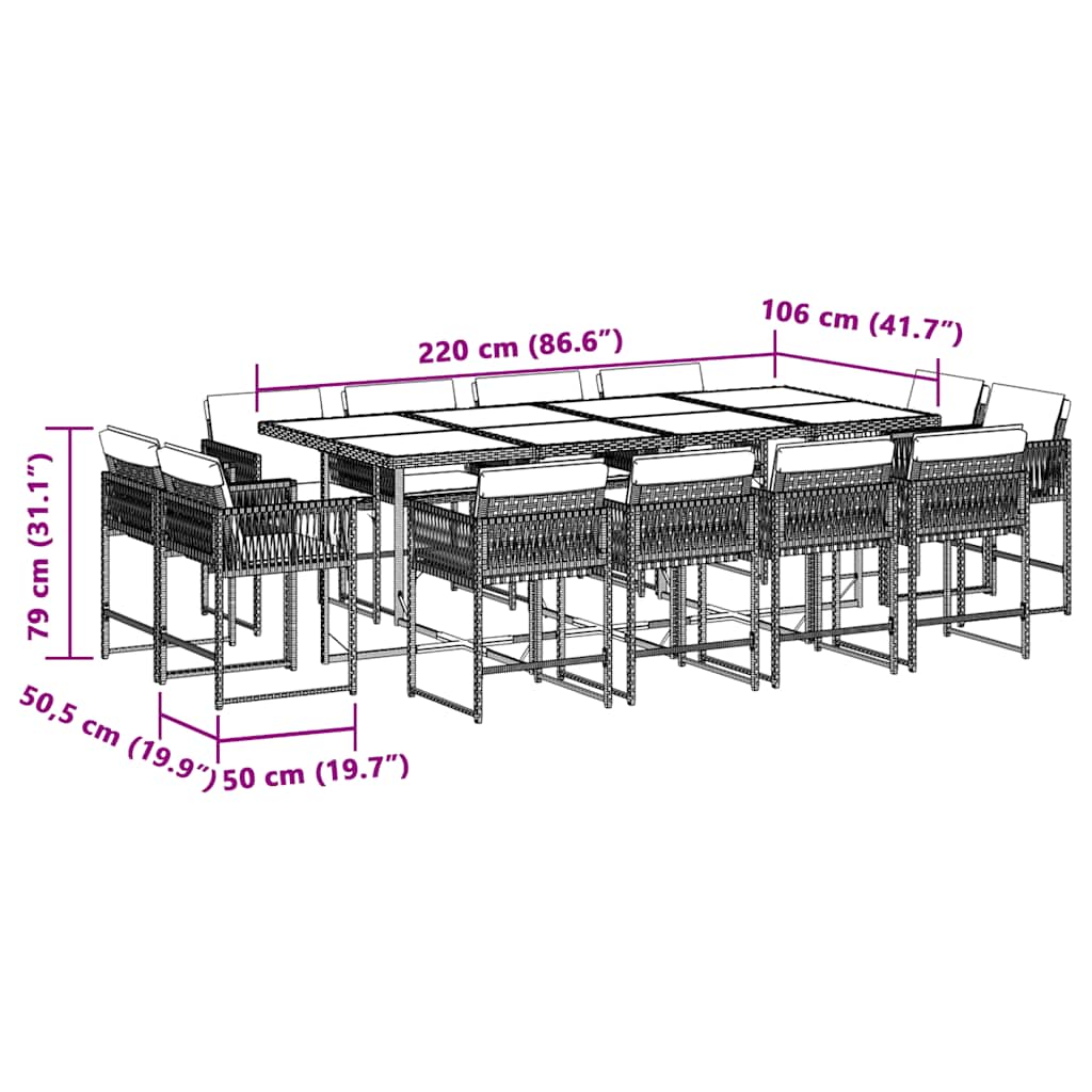 13-tlg. Garten-Essgruppe mit Kissen Beigemischung Poly Rattan