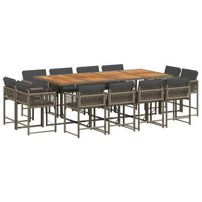 13-tlg. Garten-Essgruppe mit Kissen Grau Poly Rattan