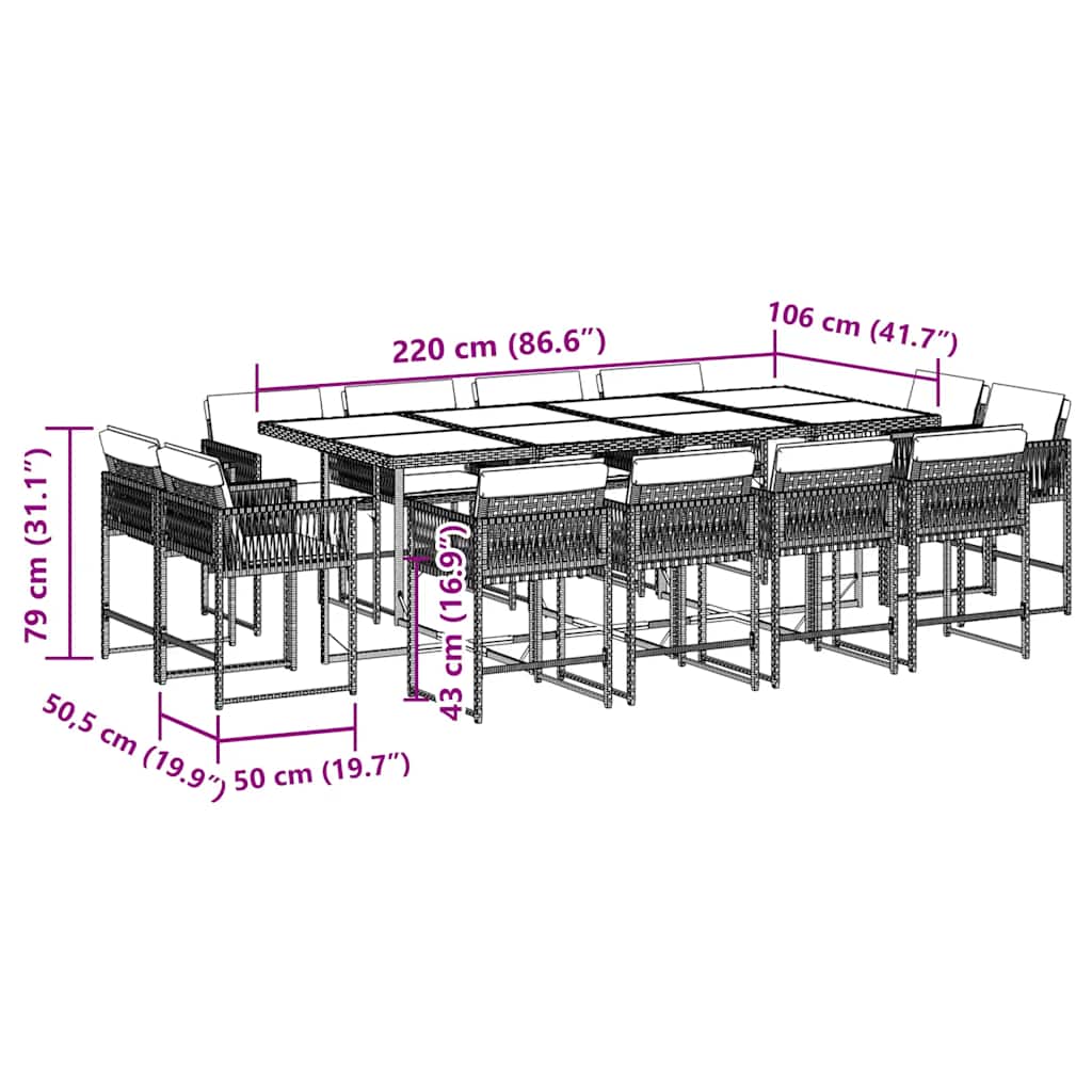 13-tlg. Garten-Essgruppe mit Kissen Schwarz Poly Rattan