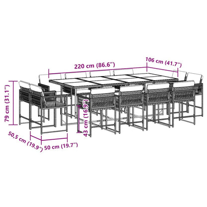 13-tlg. Garten-Essgruppe mit Kissen Schwarz Poly Rattan