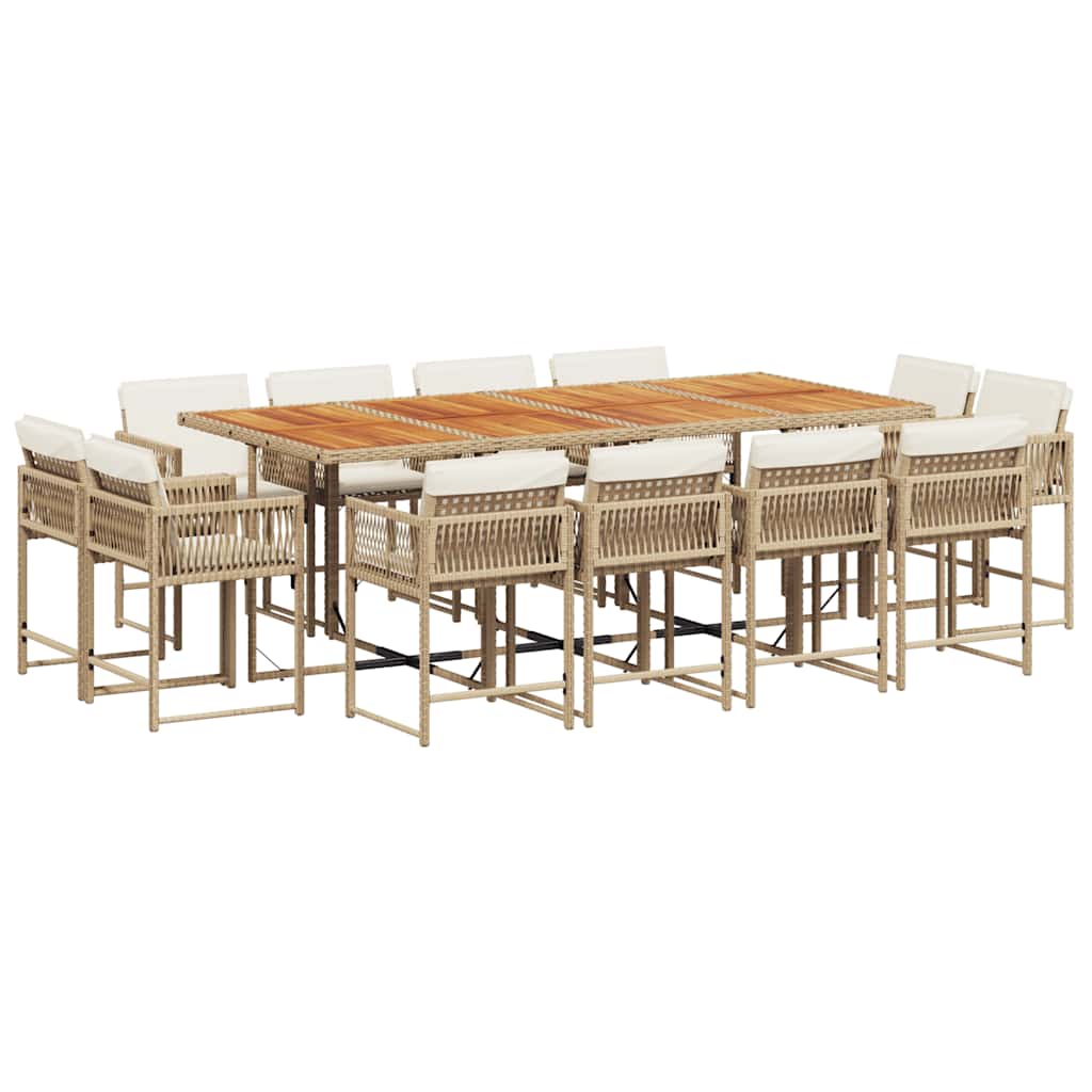 13-tlg. Garten-Essgruppe mit Kissen Beige Poly Rattan