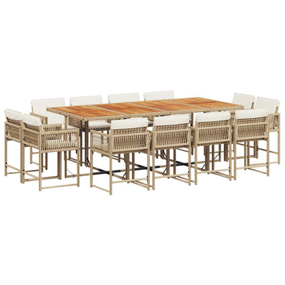 13-tlg. Garten-Essgruppe mit Kissen Beige Poly Rattan