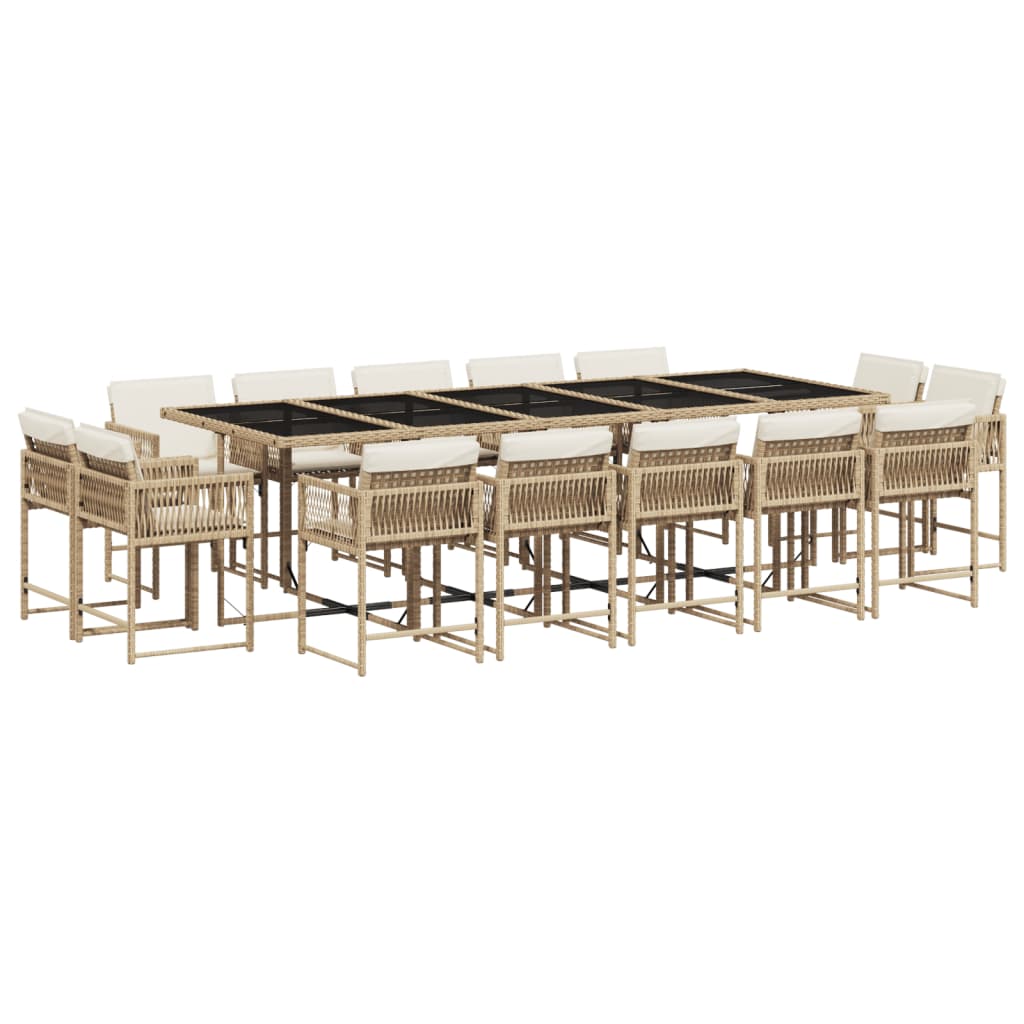 15-tlg. Garten-Essgruppe mit Kissen Beige Poly Rattan