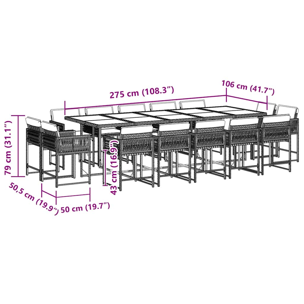 15-tlg. Garten-Essgruppe mit Kissen Schwarz Poly Rattan