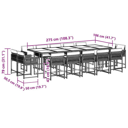 15-tlg. Garten-Essgruppe mit Kissen Schwarz Poly Rattan