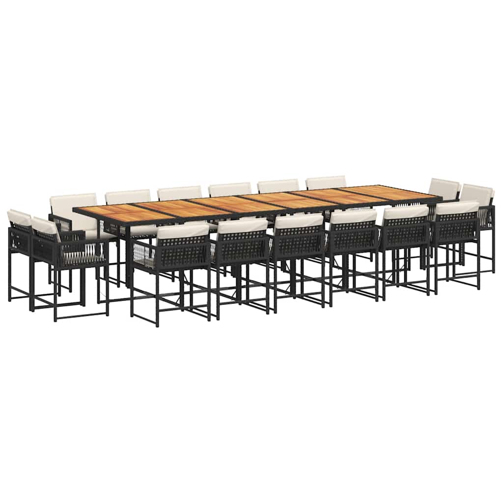 17-tlg. Garten-Essgruppe mit Kissen Schwarz Poly Rattan