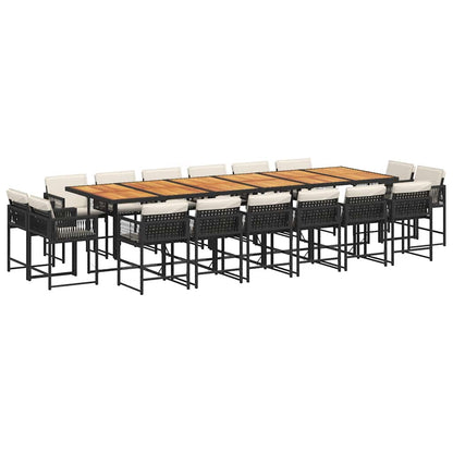 17-tlg. Garten-Essgruppe mit Kissen Schwarz Poly Rattan