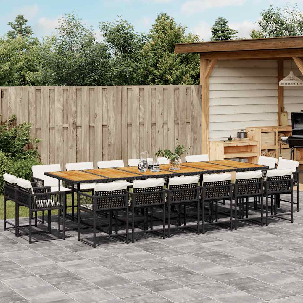 17-tlg. Garten-Essgruppe mit Kissen Schwarz Poly Rattan