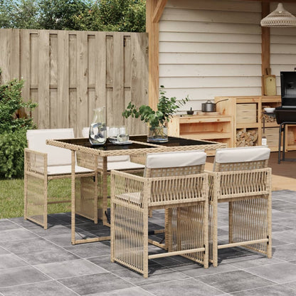5-tlg. Garten-Essgruppe mit Kissen Beige Poly Rattan