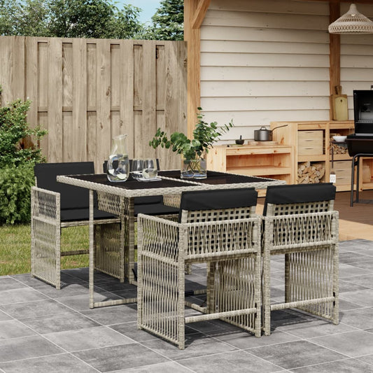 5-tlg. Garten-Essgruppe mit Kissen Hellgrau Poly Rattan