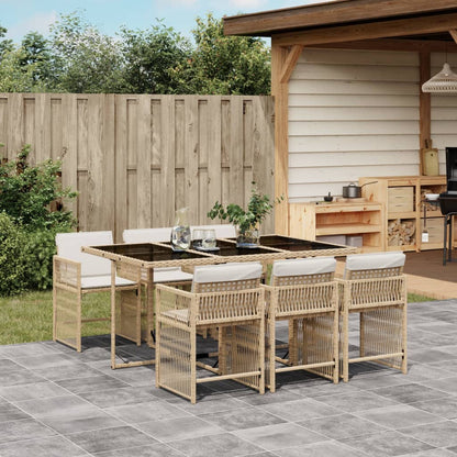 7-tlg. Garten-Essgruppe mit Kissen Beige Poly Rattan