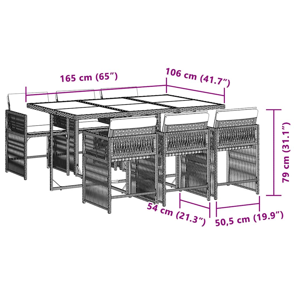 7-tlg. Garten-Essgruppe mit Kissen Beigemischung Poly Rattan