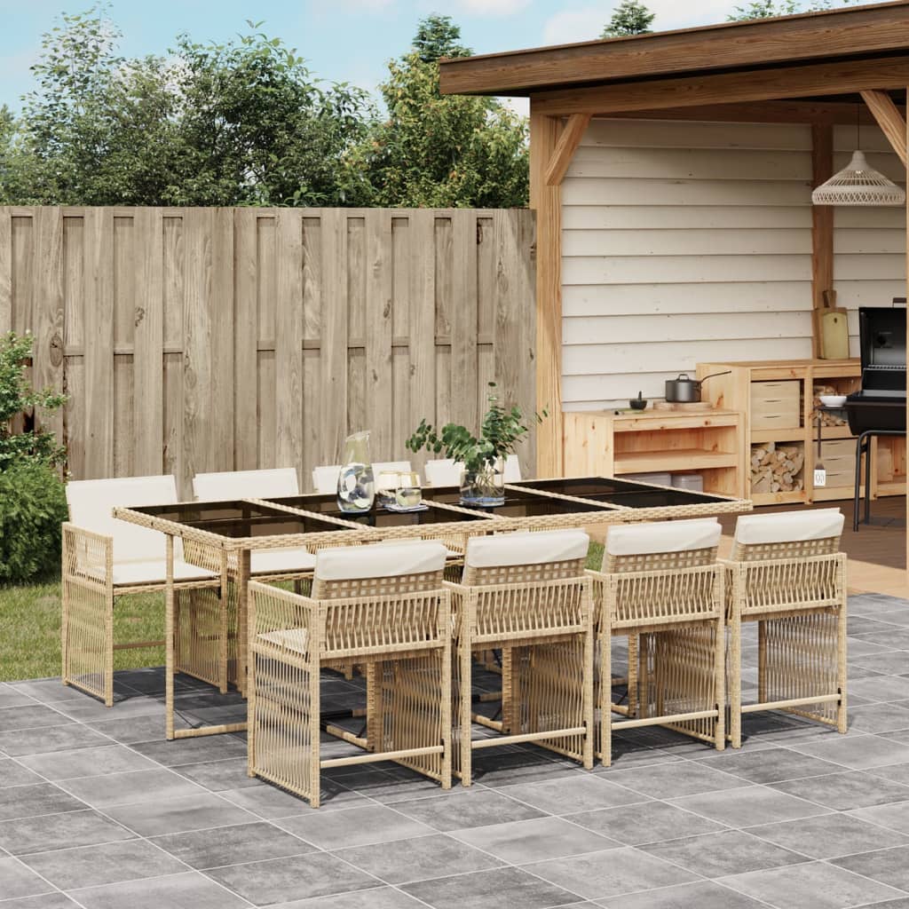 9-tlg. Garten-Essgruppe mit Kissen Beige Poly Rattan