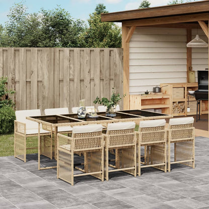 9-tlg. Garten-Essgruppe mit Kissen Beige Poly Rattan