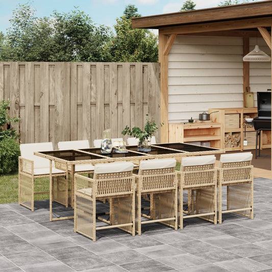 9-tlg. Garten-Essgruppe mit Kissen Beige Poly Rattan