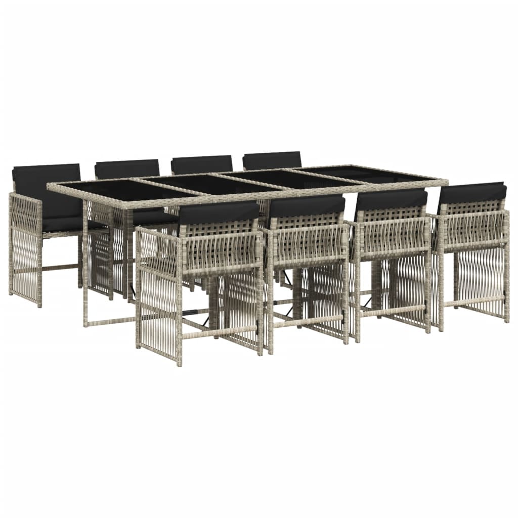 9-tlg. Garten-Essgruppe mit Kissen Hellgrau Poly Rattan