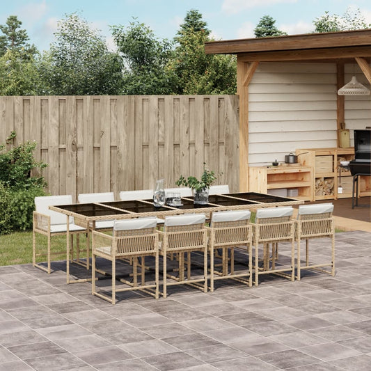 11-tlg. Garten-Essgruppe mit Kissen Beige Poly Rattan
