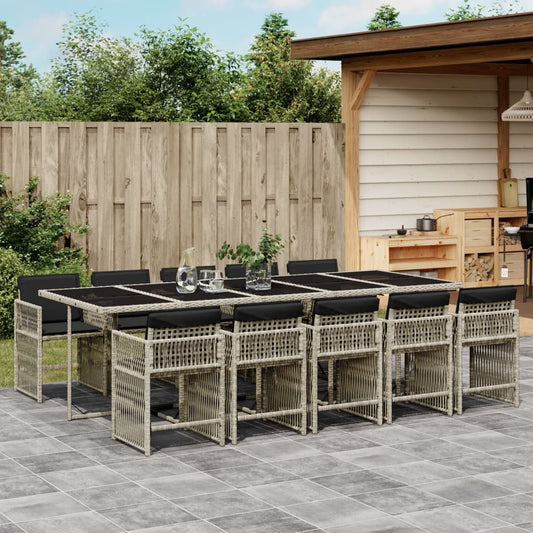 11-tlg. Garten-Essgruppe mit Kissen Hellgrau Poly Rattan