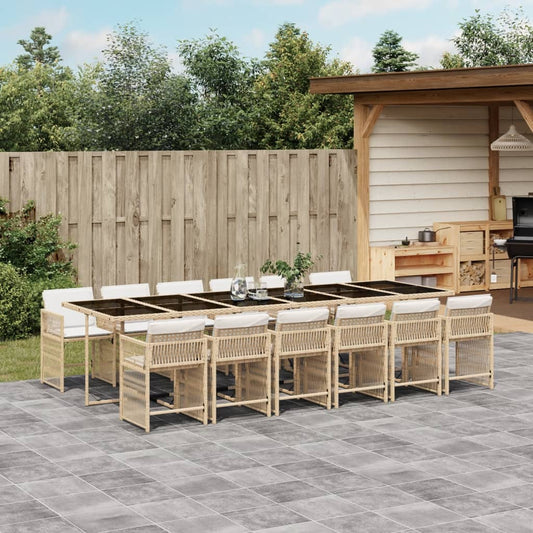 13-tlg. Garten-Essgruppe mit Kissen Beige Poly Rattan