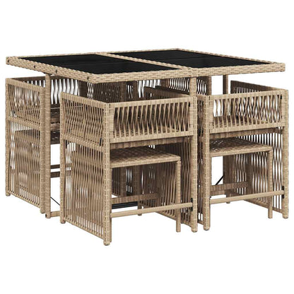 9-tlg. Garten-Essgruppe mit Kissen Beigemischung Poly Rattan