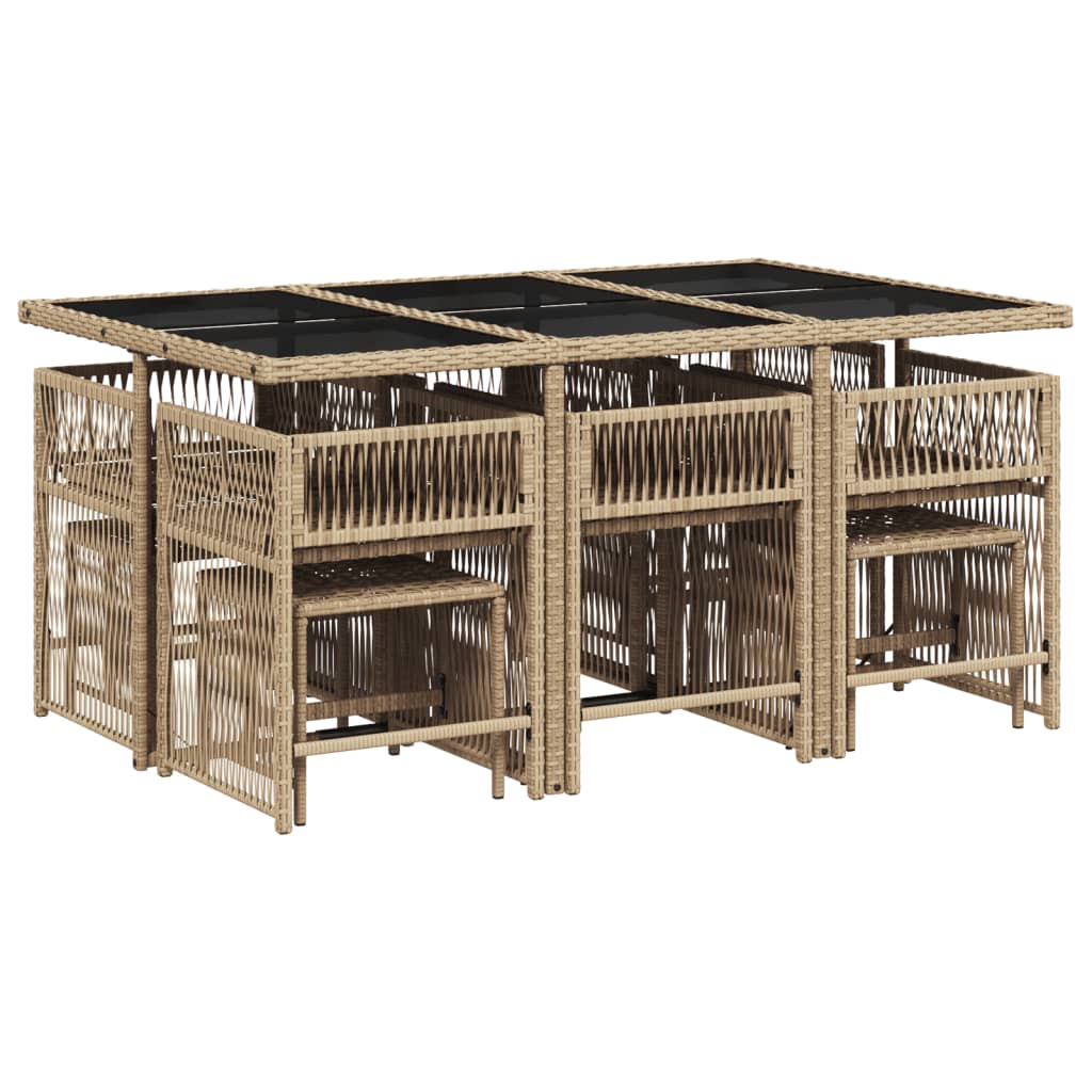 11-tlg. Garten-Essgruppe mit Kissen Beige Poly Rattan