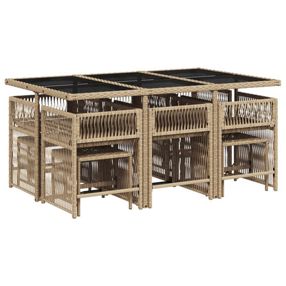 11-tlg. Garten-Essgruppe mit Kissen Beige Poly Rattan