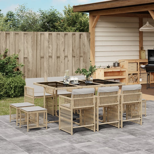 11-tlg. Garten-Essgruppe mit Kissen Beige Poly Rattan