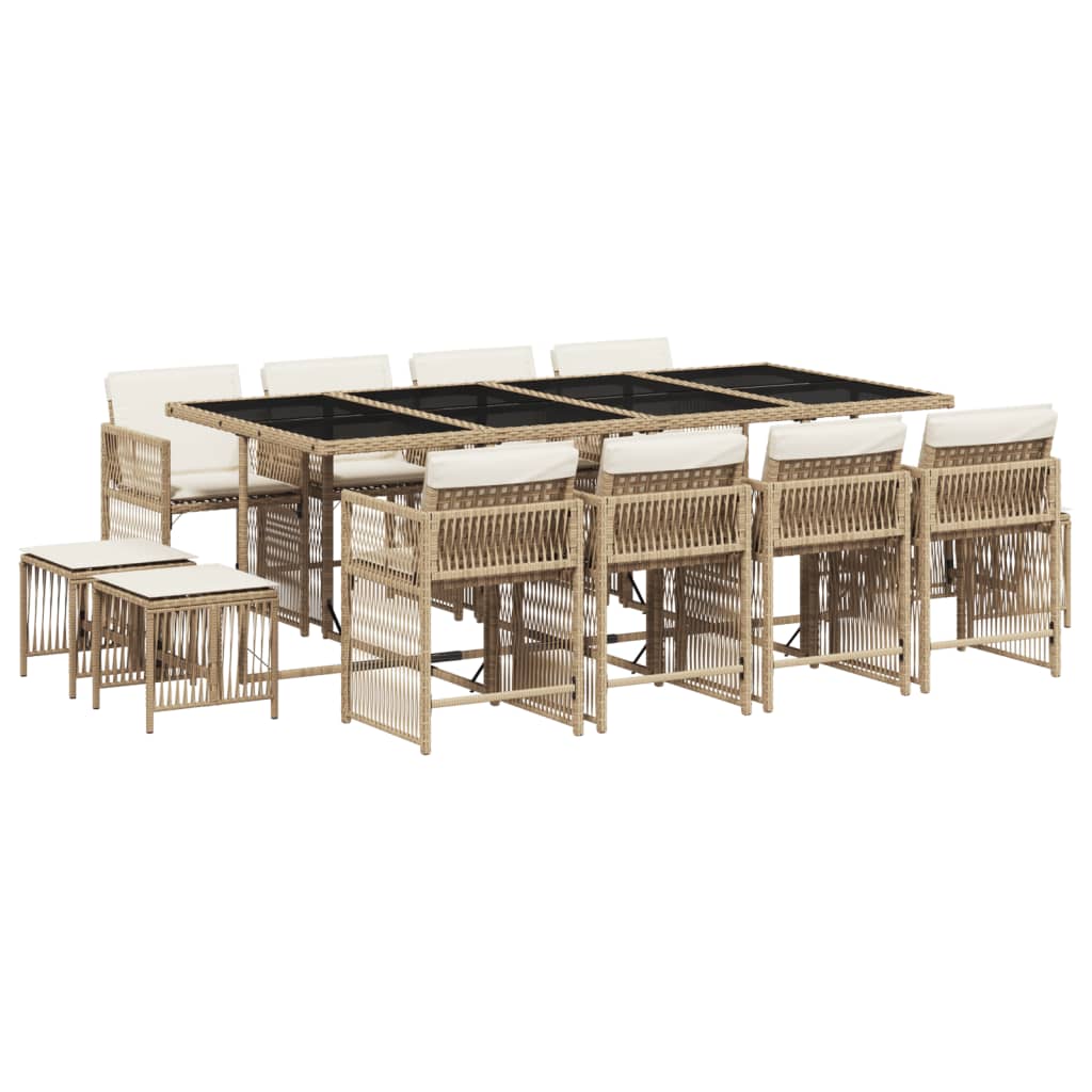 13-tlg. Garten-Essgruppe mit Kissen Beige Poly Rattan