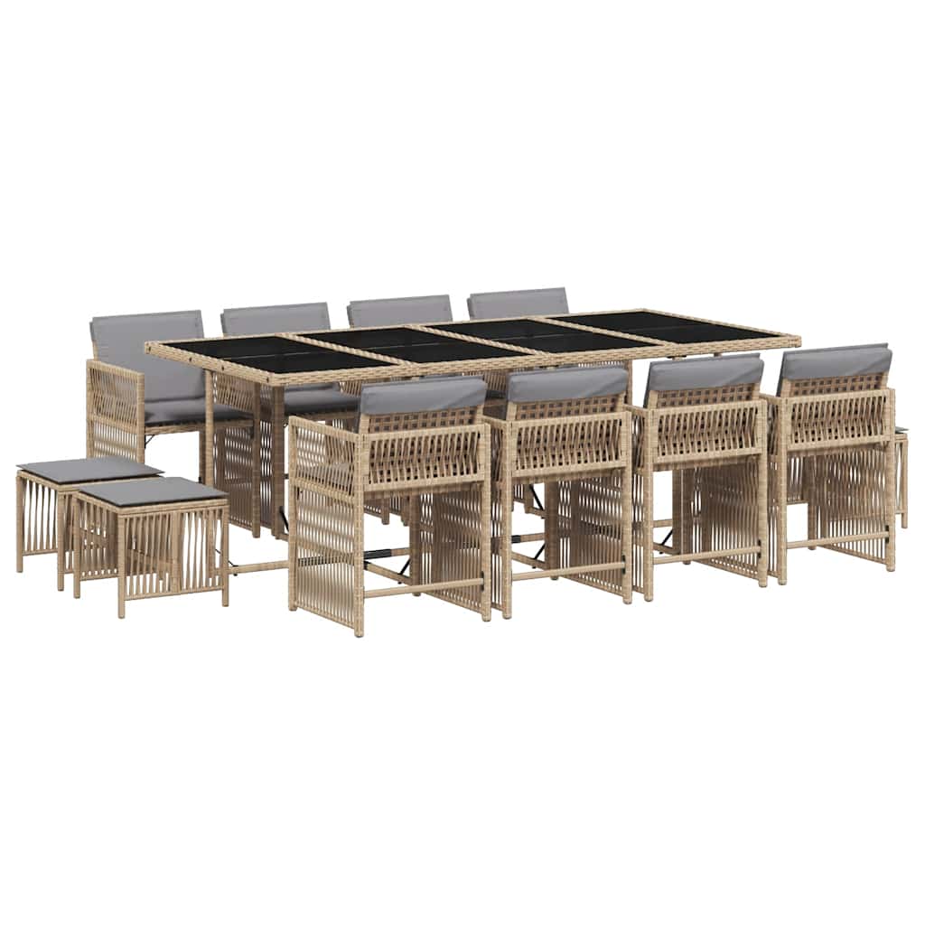 13-tlg. Garten-Essgruppe mit Kissen Beigemischung Poly Rattan