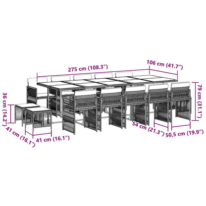 15-tlg. Garten-Essgruppe mit Kissen Grau Poly Rattan