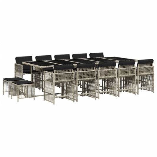 15-tlg. Garten-Essgruppe mit Kissen Hellgrau Poly Rattan