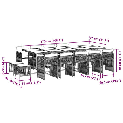 15-tlg. Garten-Essgruppe mit Kissen Beigemischung Poly Rattan