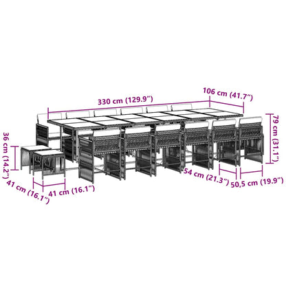 17-tlg. Garten-Essgruppe mit Kissen Braun Poly Rattan