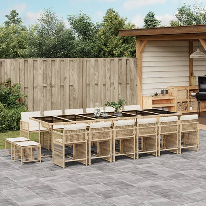 17-tlg. Garten-Essgruppe mit Kissen Beige Poly Rattan