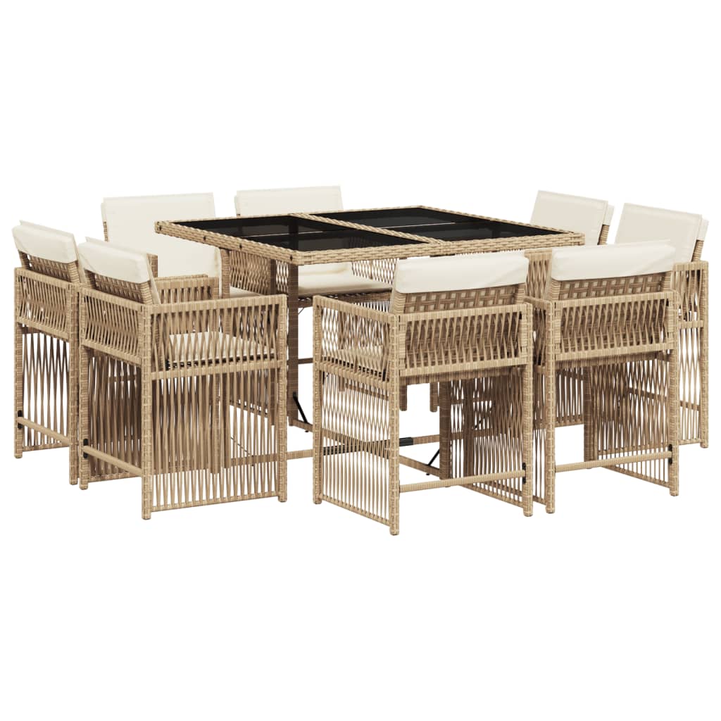 9-tlg. Garten-Essgruppe mit Kissen Beige Poly Rattan