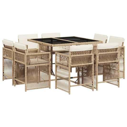 9-tlg. Garten-Essgruppe mit Kissen Beige Poly Rattan