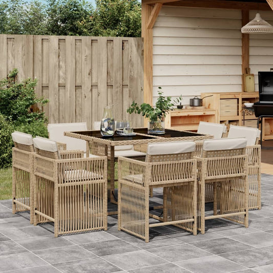 9-tlg. Garten-Essgruppe mit Kissen Beige Poly Rattan