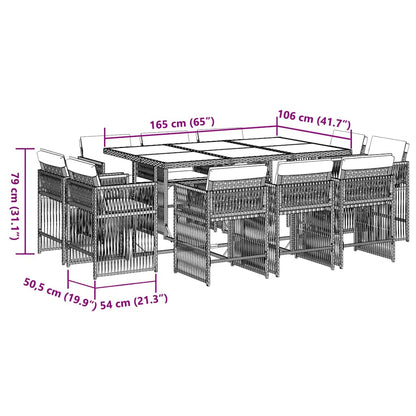 11-tlg. Garten-Essgruppe mit Kissen Braun Poly Rattan