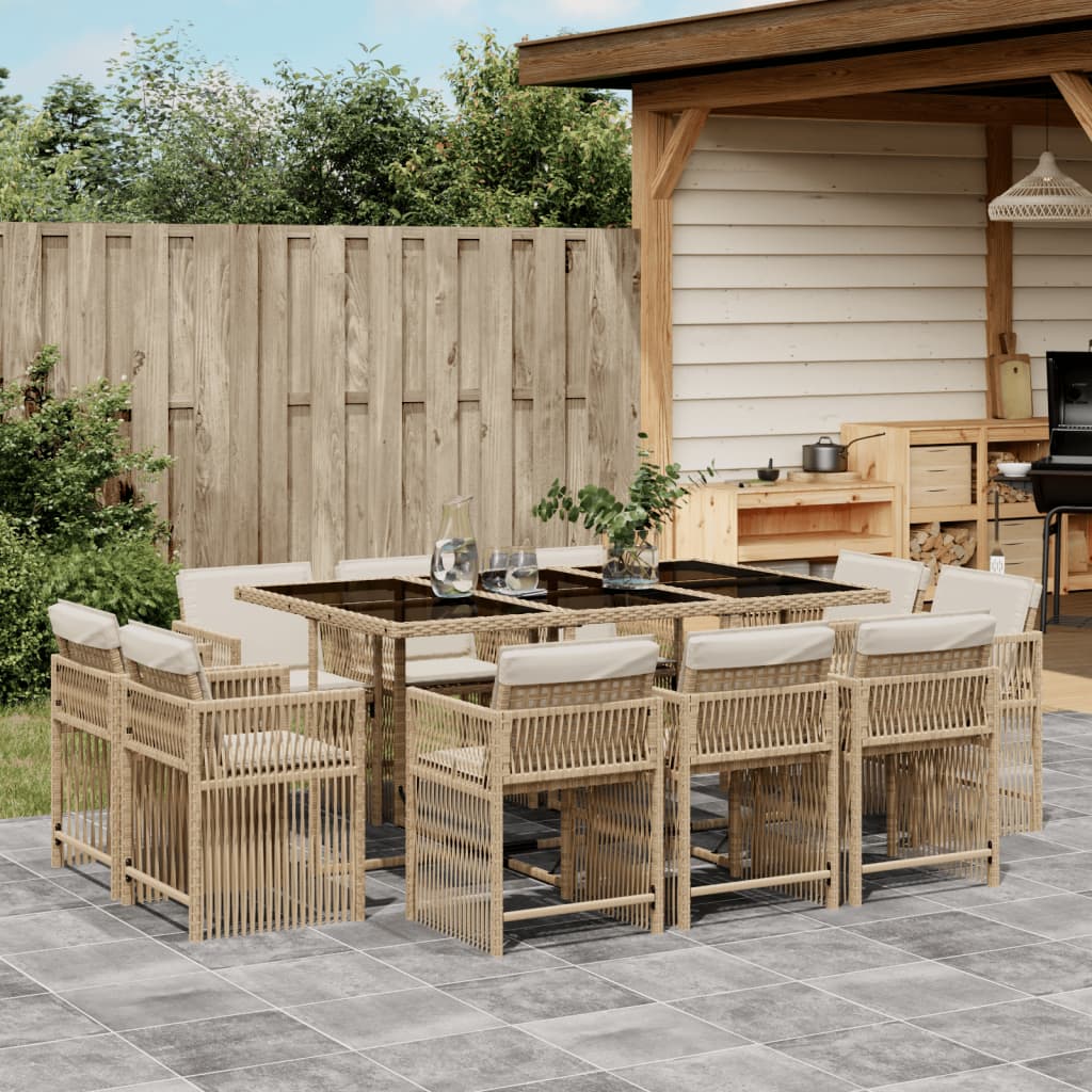 11-tlg. Garten-Essgruppe mit Kissen Beige Poly Rattan