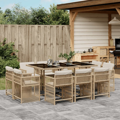11-tlg. Garten-Essgruppe mit Kissen Beige Poly Rattan