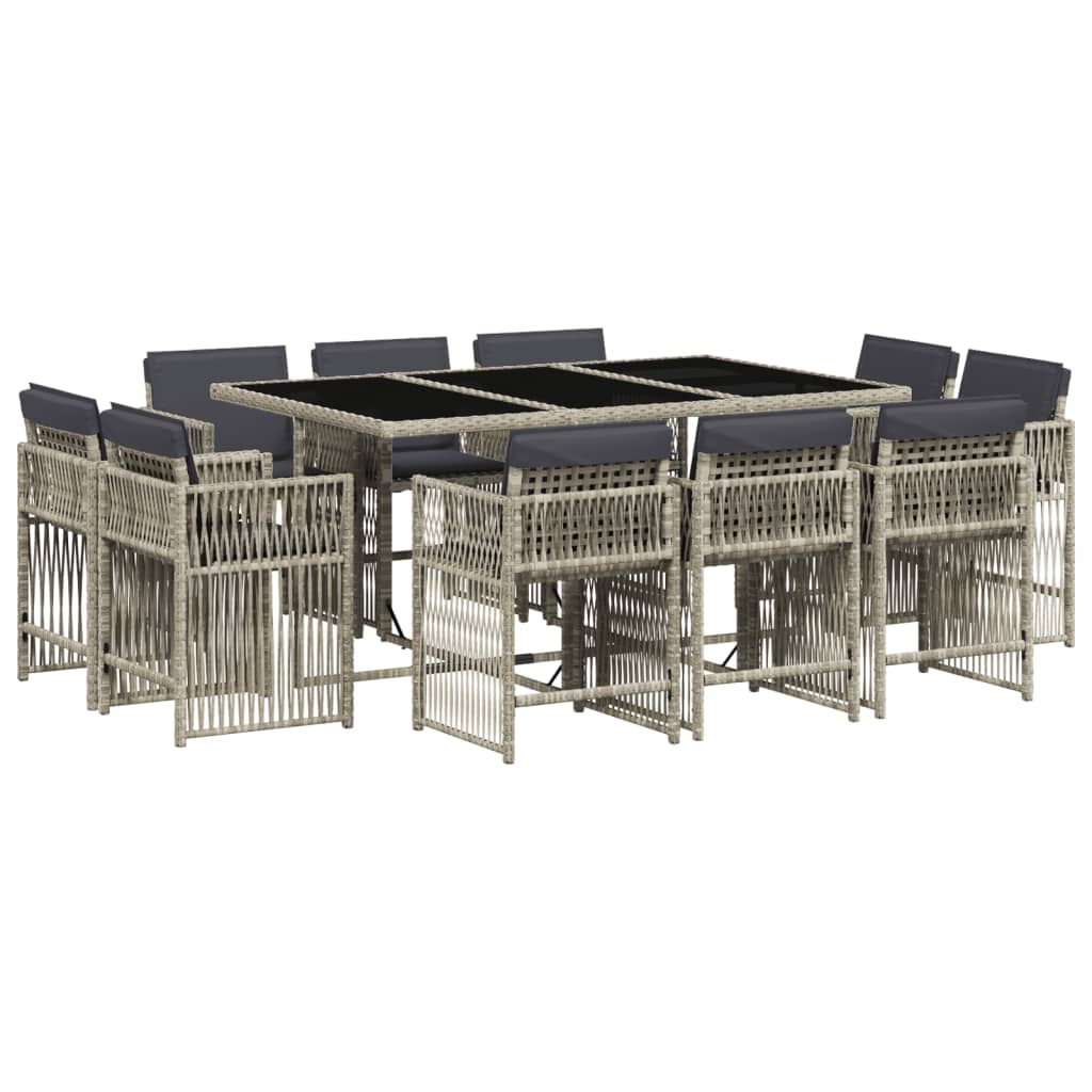 11-tlg. Garten-Essgruppe mit Kissen Hellgrau Poly Rattan