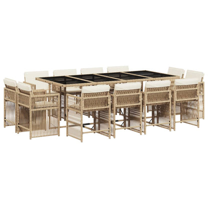13-tlg. Garten-Essgruppe mit Kissen Beige Poly Rattan