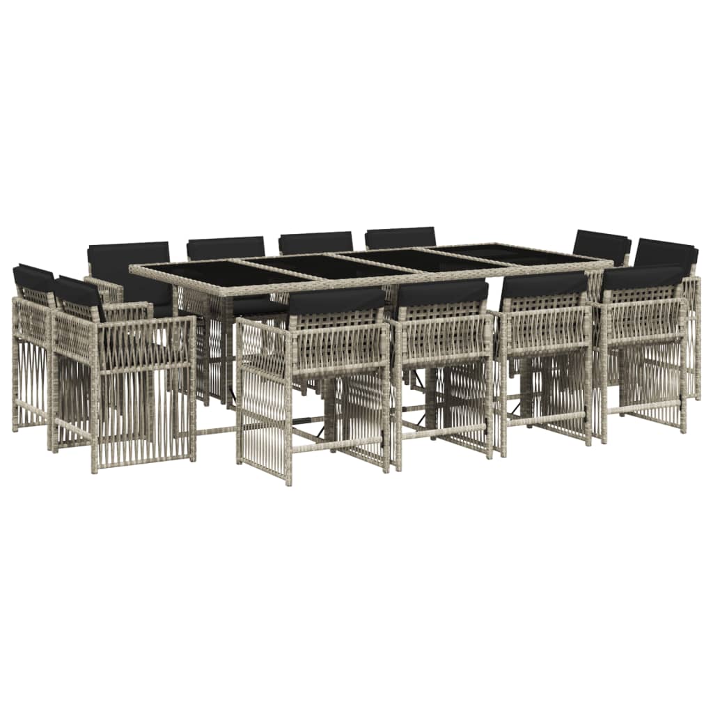 13-tlg. Garten-Essgruppe mit Kissen Hellgrau Poly Rattan