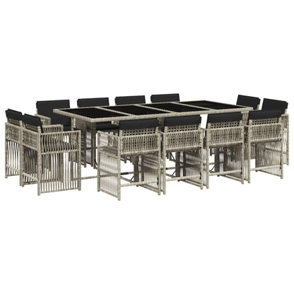 13-tlg. Garten-Essgruppe mit Kissen Hellgrau Poly Rattan