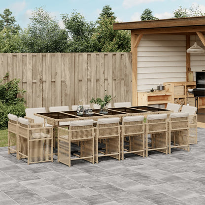 15-tlg. Garten-Essgruppe mit Kissen Beige Poly Rattan