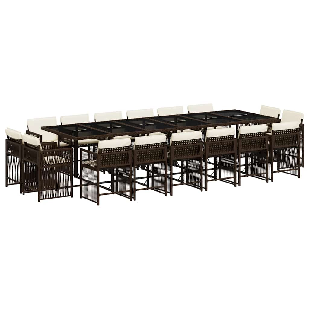 17-tlg. Garten-Essgruppe mit Kissen Braun Poly Rattan